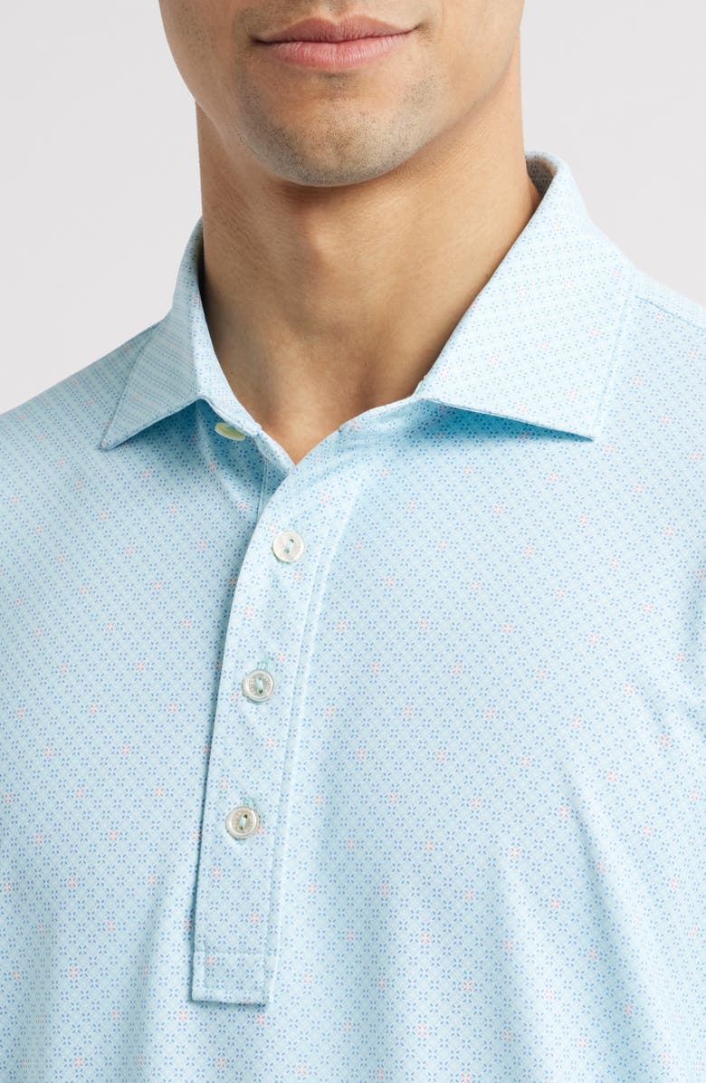 Peter Millar Crown Crafted Microprint Performance Jersey Polo, Alternate, color, Blue Spruce
