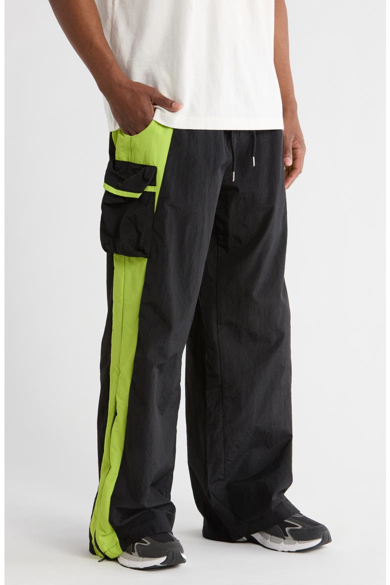 Two-Tone Parachute Pants, Main, color, BLACK