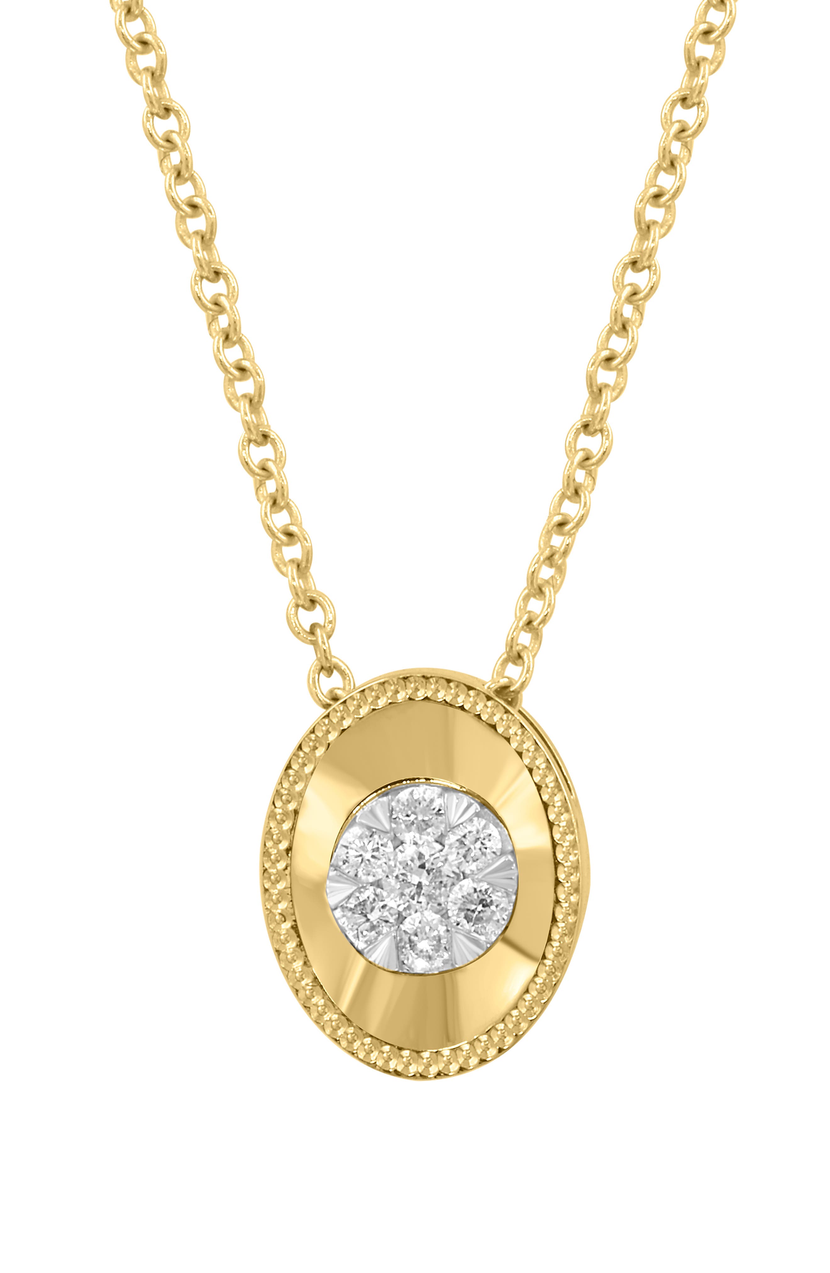 14K Gold Plated Sterling Silver Pavé Diamond Oval Pendant Necklace