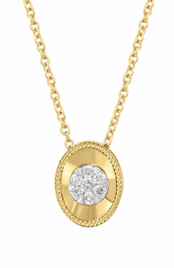 14K Gold Plated Sterling Silver Pavé Diamond Oval Pendant Necklace