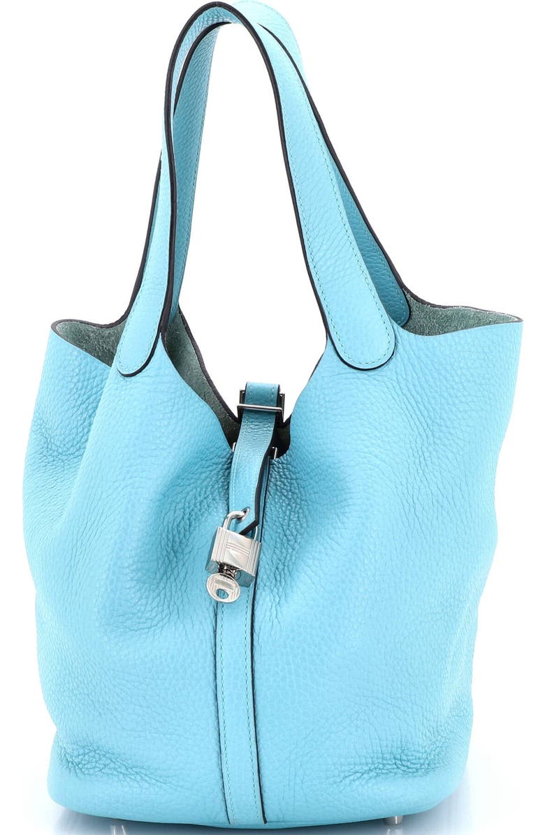 Pre-Owned Hermes Picotin Lock Bag Clemence MM, Main, color, Bleu Atoll