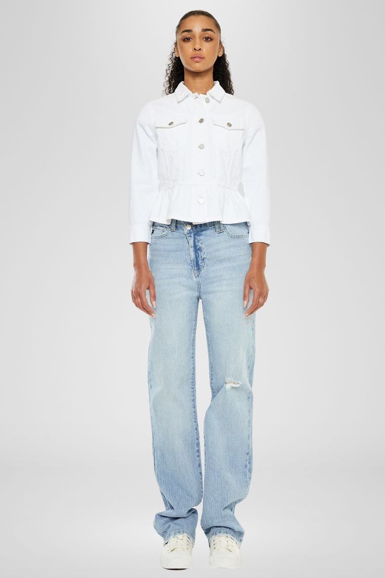 Marilou Peplum Denim Jacket, Alternate, color, White