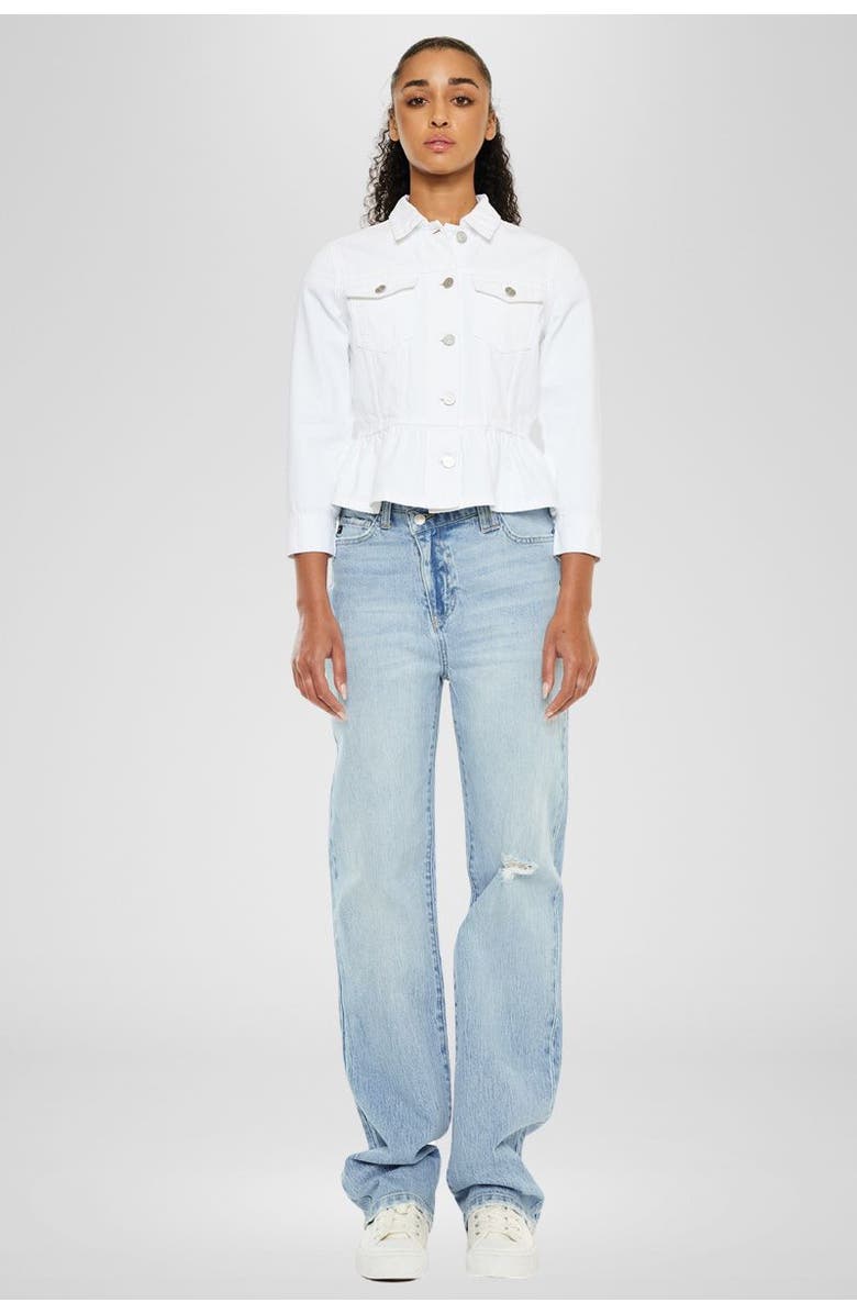 KanCan Marilou Peplum Denim Jacket, Alternate, color, White