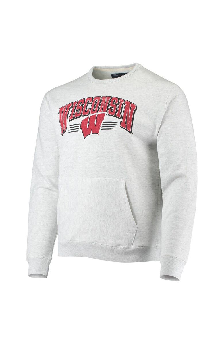 LEAGUE COLLEGIATE WEAR Men's League Collegiate Wear Heathered Gray Wisconsin Badgers Upperclassman Pocket Pullover Sweatshirt, Alternate, color, 