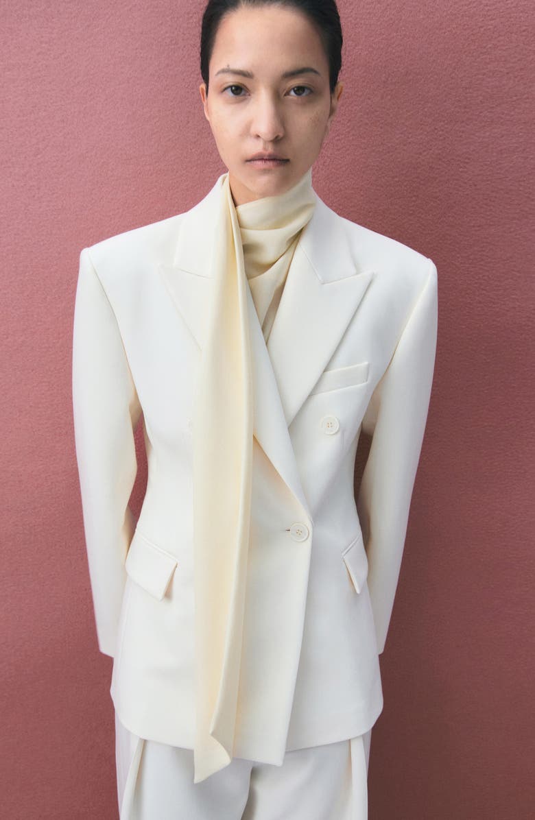 MANGO Fitted Double Breasted Blazer, Alternate, color, Ecru