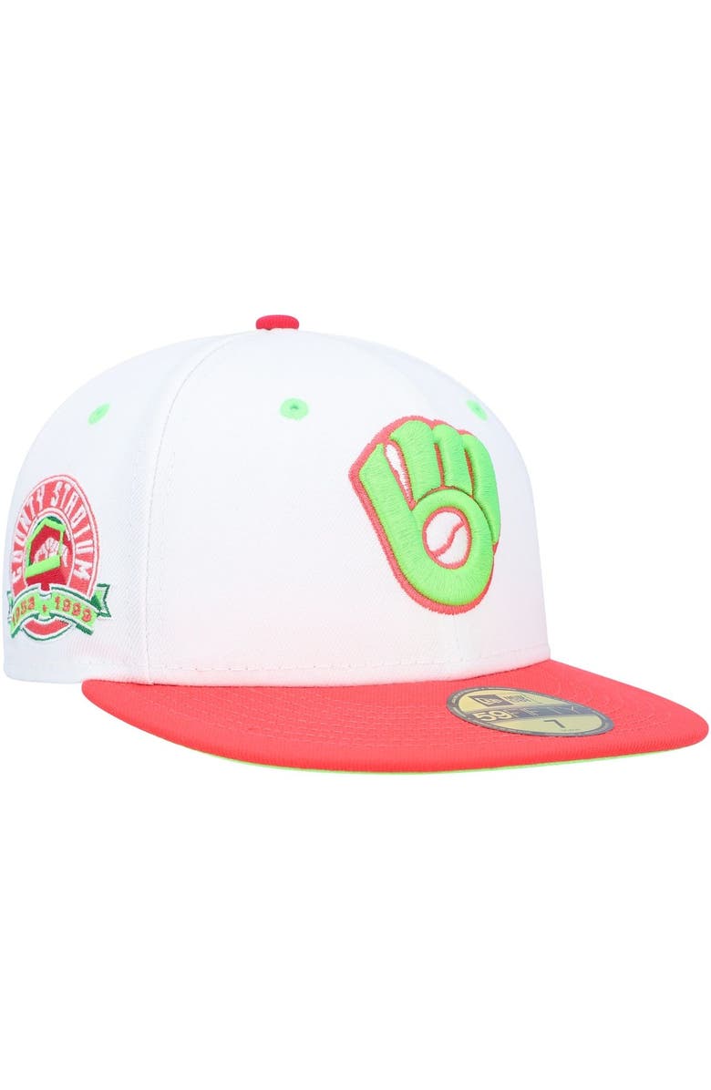New Era Men's New Era White/Coral Milwaukee Brewers  County Stadium Strawberry Lolli 59FIFTY Fitted Hat, Main, color, 