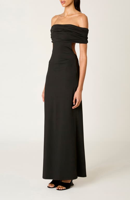 Nia Evangeline Off The Shoulder Open Back Maxi Dress In Black