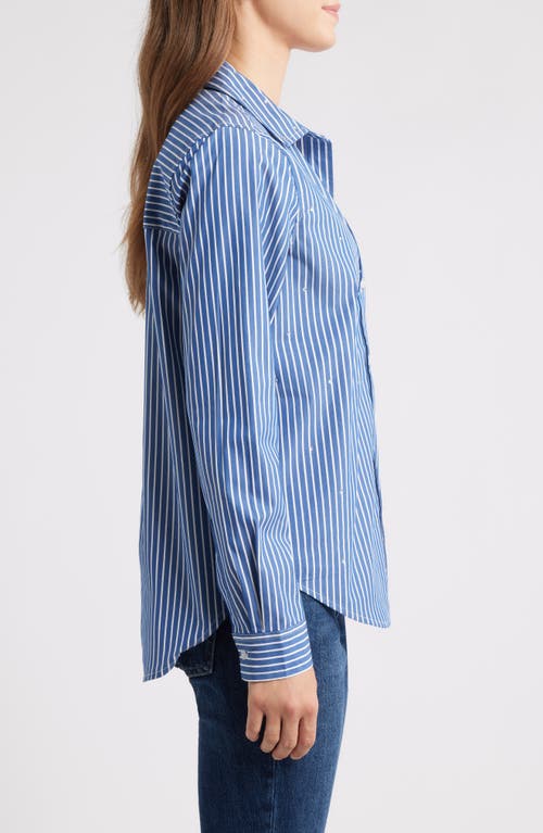 Beachlunchlounge Lynden Embellished Stripe Cotton Blend Button-up Shirt In Blue