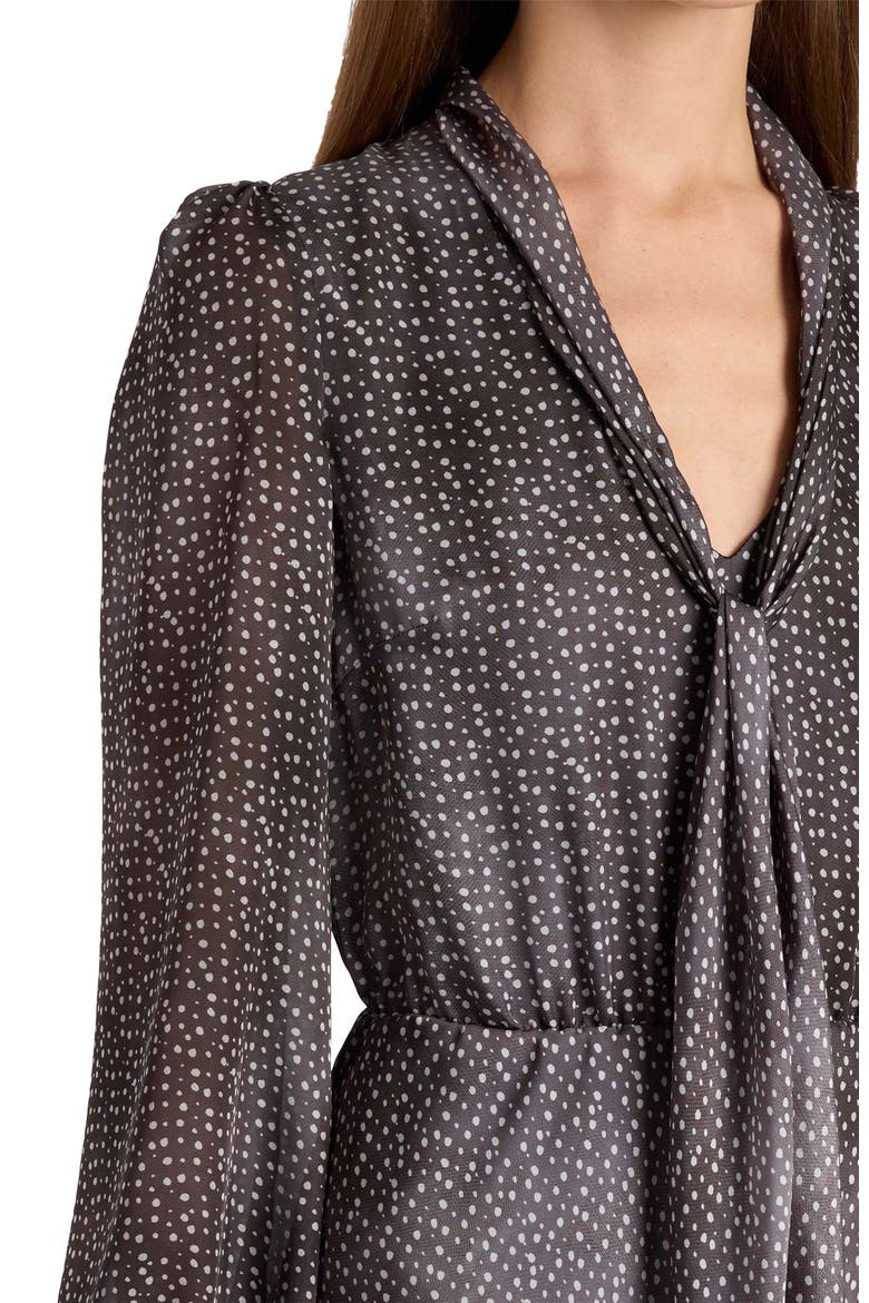 Jenn Midi Dress with Drop Tie Neck in Micro-Dot Print, Alternate, color, Onyx