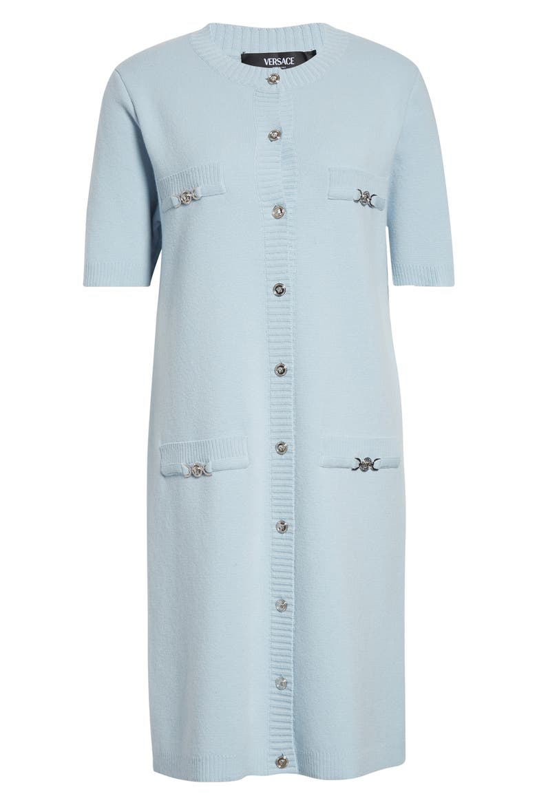Medusa Short Sleeve Virgin Wool & Cashmere Sweater Dress, Alternate, color, PASTEL BLUE