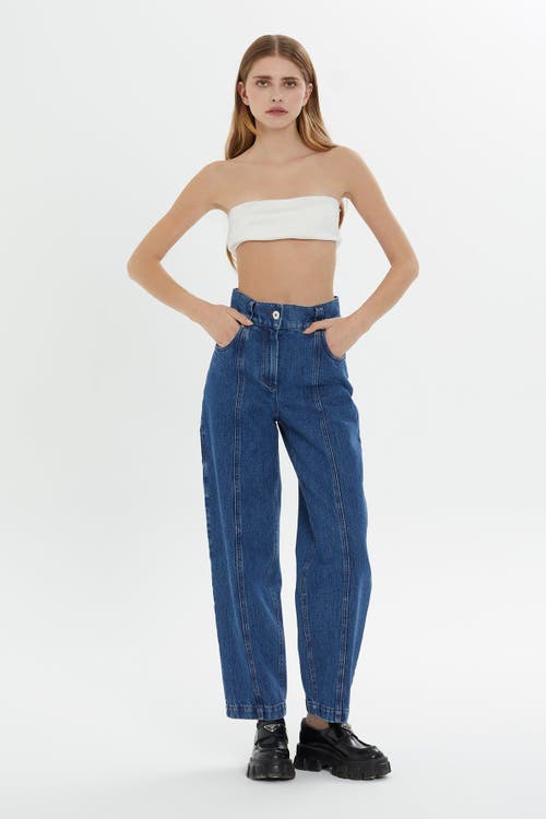Gizia Back Leather Print Pocket Front Stitch Detail Jean Pants In Blue