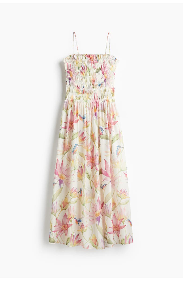 H&M Smocked-bodice Strappy Dress, Main, color, Cream/Floral