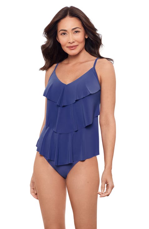 Triple Ruffle Tier Adjustable Tankini Swimsuit Top