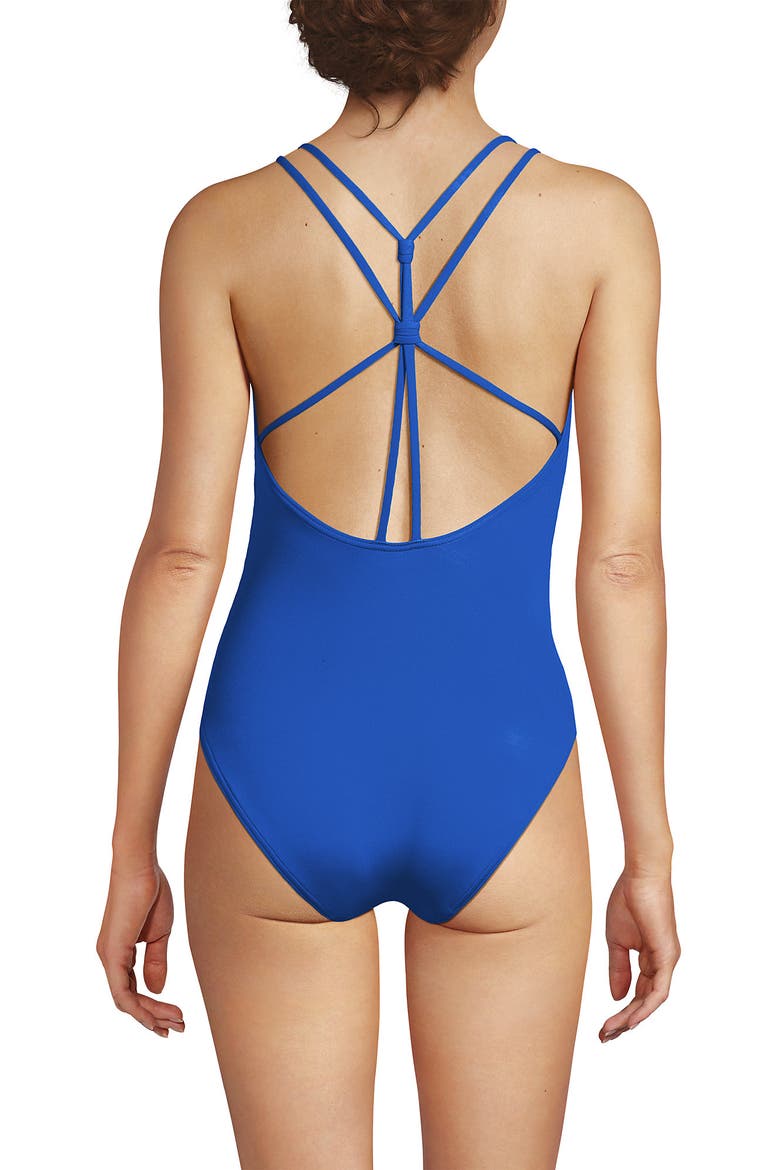 Tugless QuickDry V-Neck Multi-Way High Leg One Piece Swimsuit, Alternate, color, Bright Cobalt Blue