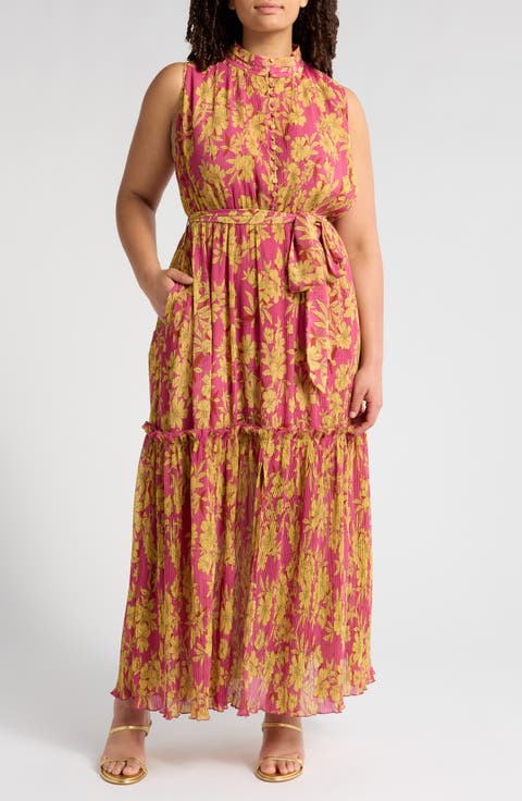 Floral Plissé Maxi Dress (Plus)