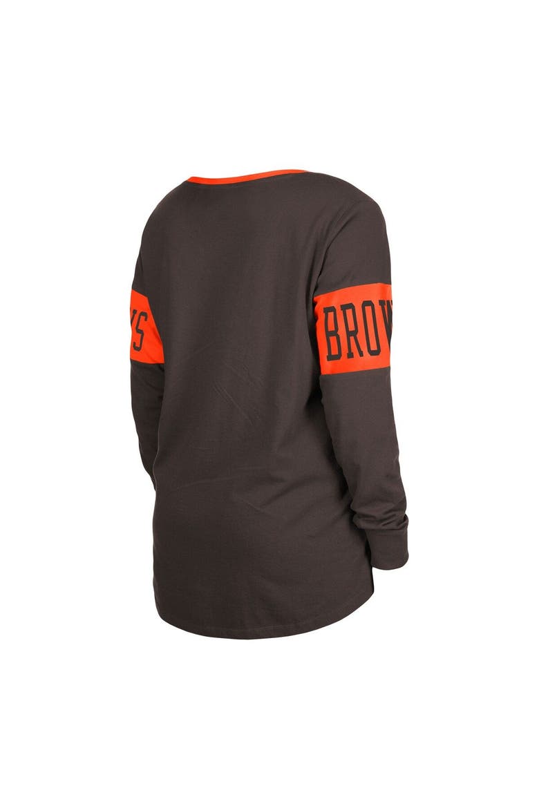 Women's New Era Brown Cleveland Browns Lace-Up Notch Neck Long Sleeve T-Shirt, Alternate, color, Brown