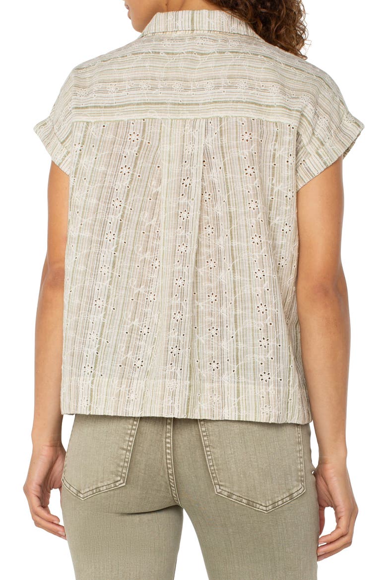Stripe Eyelet Cotton & Linen Camp Shirt, Alternate, color, GREEN/TAN STRIPE