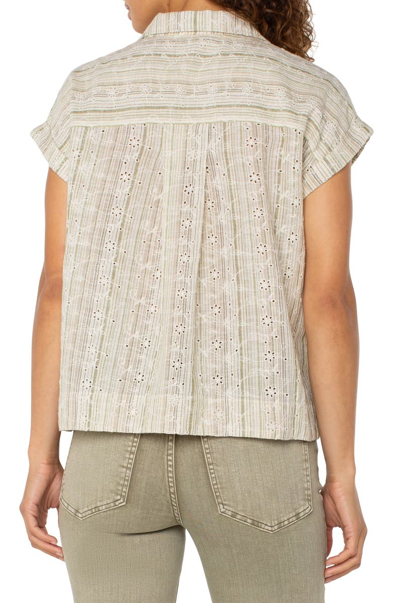 Liverpool Los Angeles Stripe Eyelet Cotton & Linen Camp Shirt, Alternate, color, 