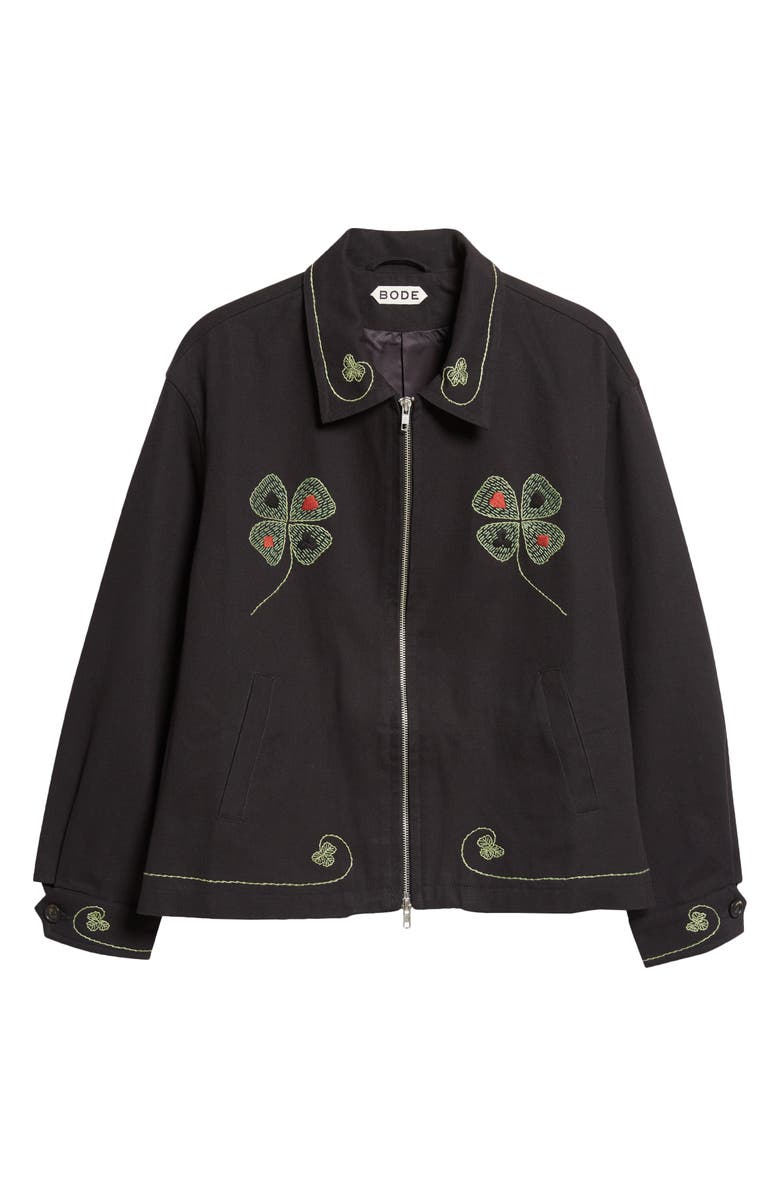 Bode Lucky Draw Embroidered Cotton Twill Jacket, Main, color, Black