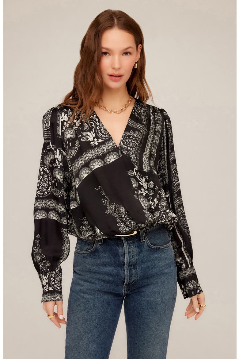 Ines Paisley Print Drape Front Top, Alternate, color, PRINT