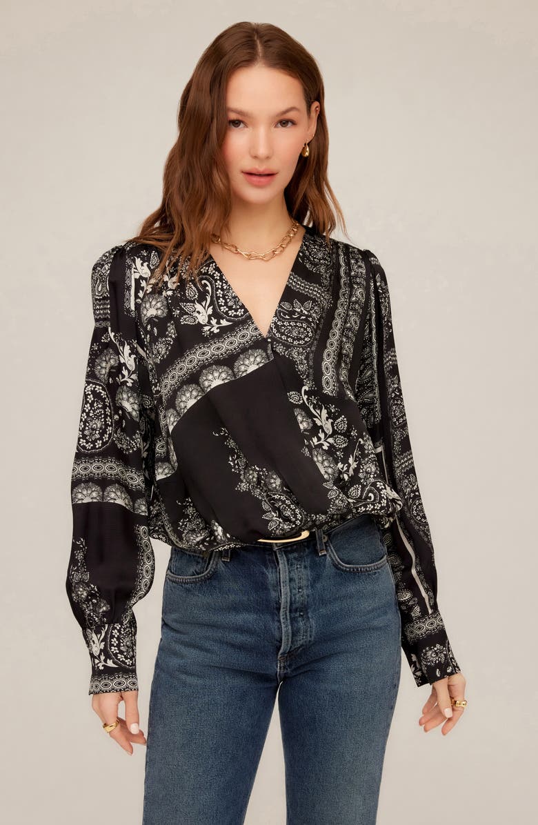 FIFTEEN TWENTY Ines Paisley Print Drape Front Top, Alternate, color, Print