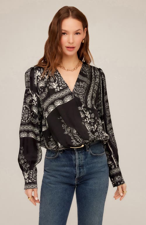 Fifteen Twenty Ines Paisley Print Drape Front Top In Black
