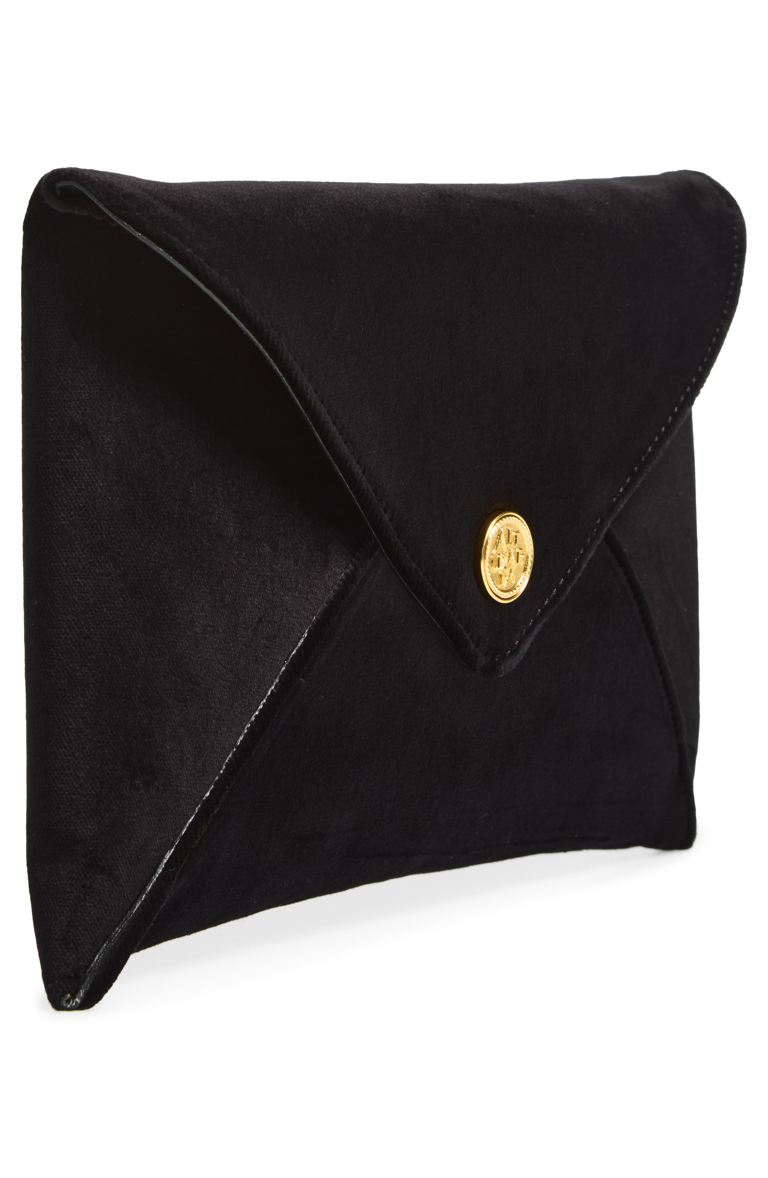 Medallion Velveteen Envelope Clutch, Alternate, color, BLACK