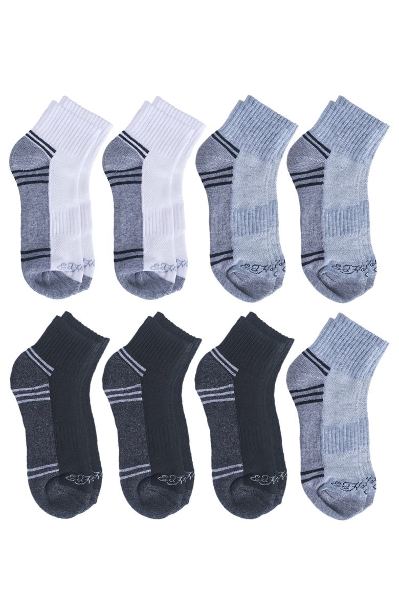Ed Hardy Boys Athletic Half Cushion Quarter Sock 8-Pack, Alternate, color, Black White Grey