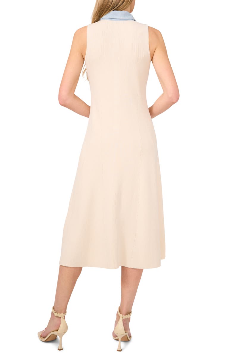 CeCe Rib Denim Trim Midi Shirtdress, Alternate, color, Swan