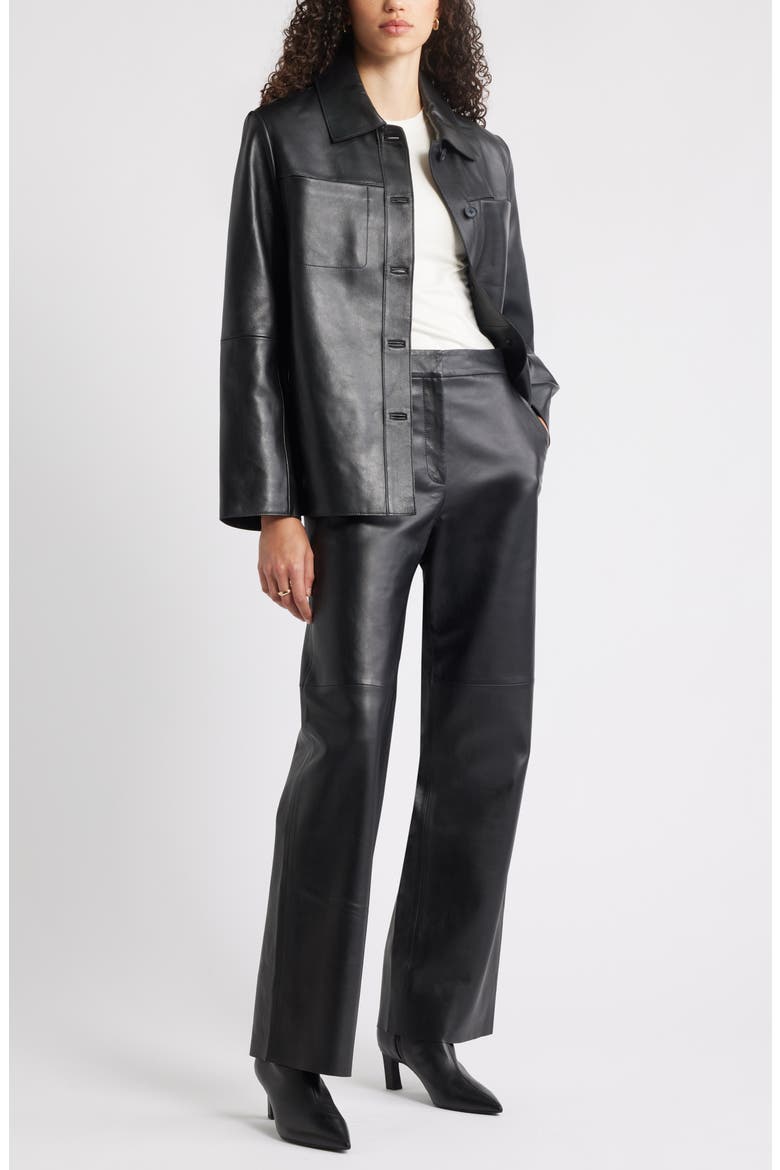 Leather Shirt Jacket, Alternate, color, BLACK