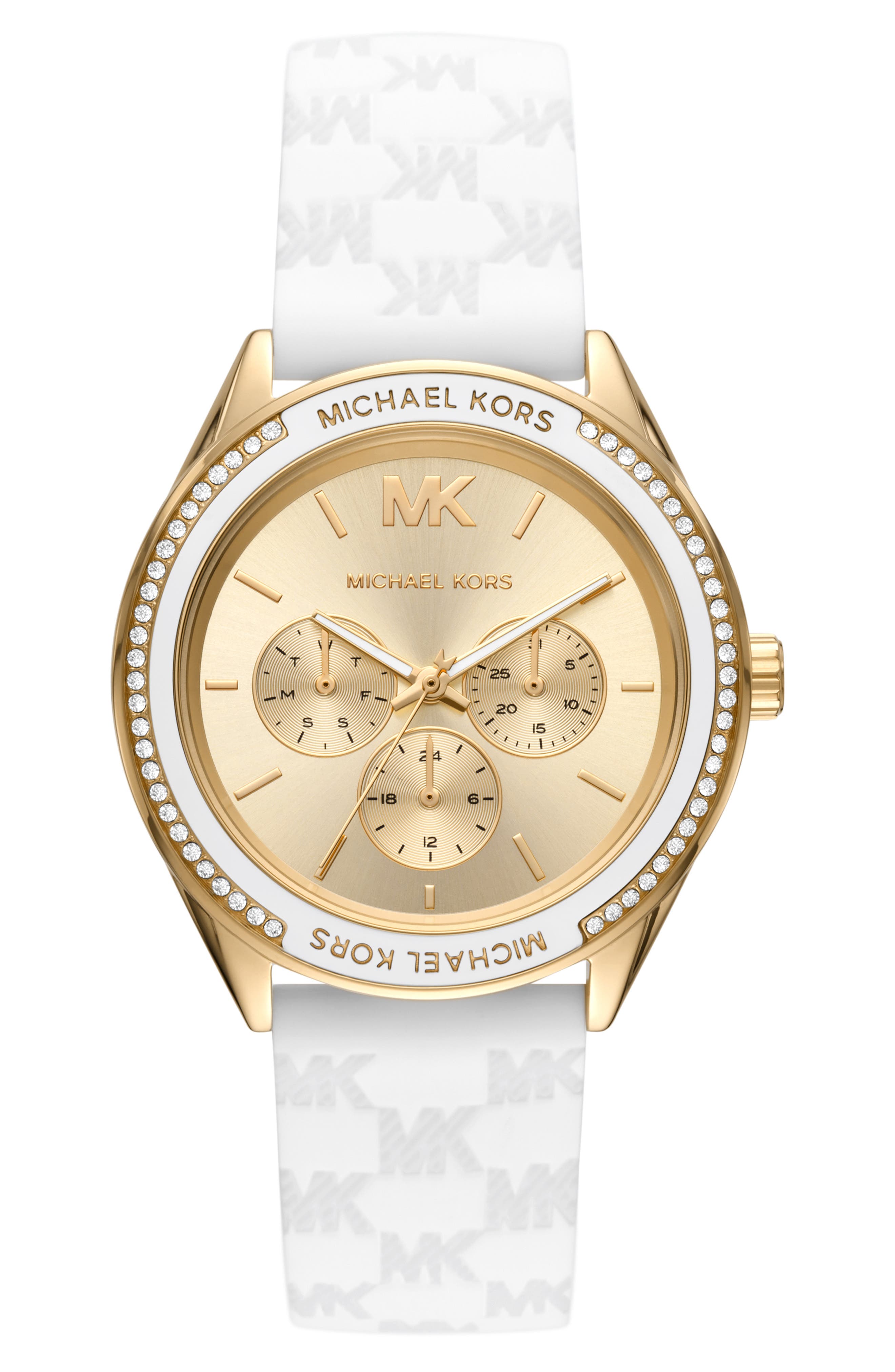Michael Kors Jessa CZ Embellished Multifunction Silicone Strap Watch, 40mm