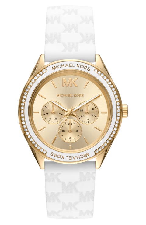 Jessa CZ Embellished Multifunction Silicone Strap Watch, 40mm