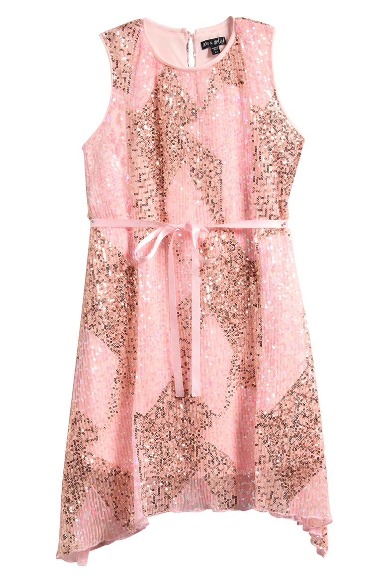 Kids' Sequin Shark Bite Hem Party Dress, Main, color, BLUSH
