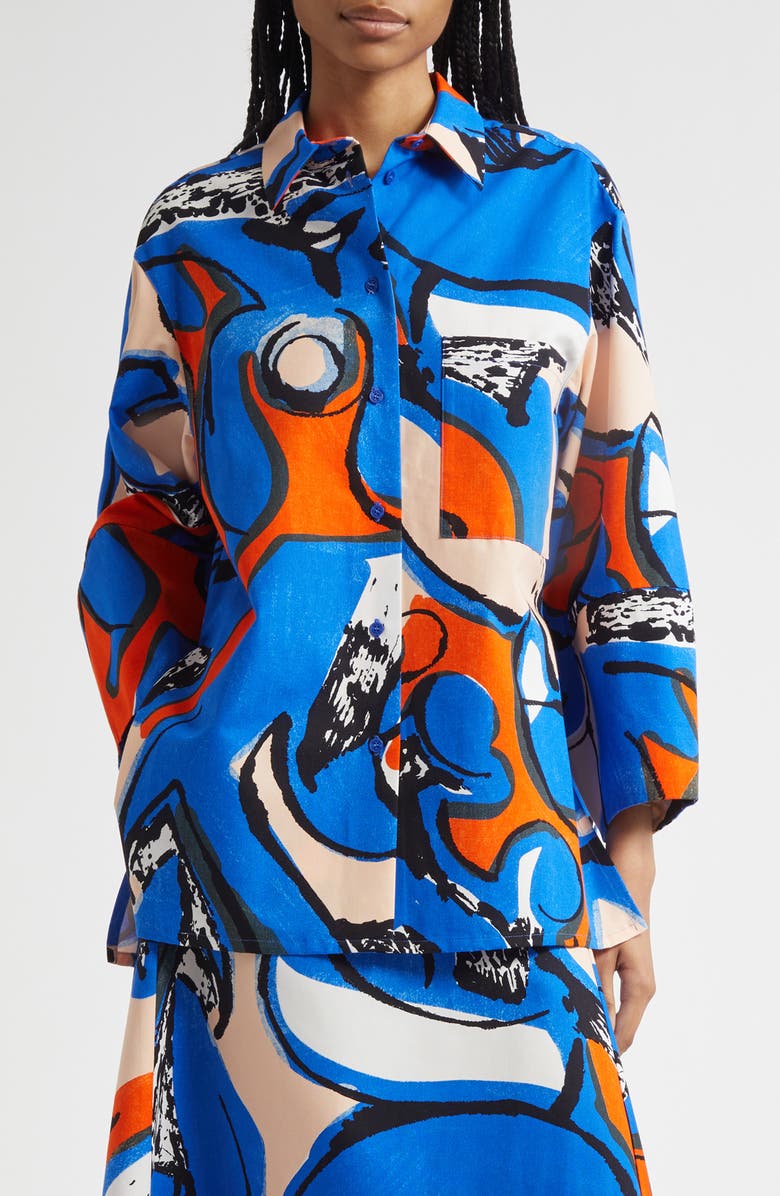 Marimekko Kukkavera Eldfamn Cotton Button-Up Shirt, Main, color, 