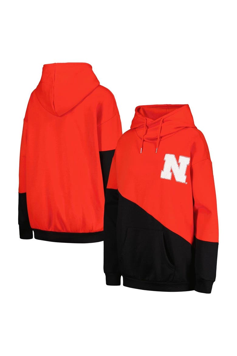 Women's Gameday Couture Scarlet/Black Nebraska Huskers Matchmaker Diagonal Cowl Pullover Hoodie, Main, color, Scarlet