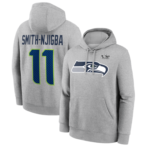Men's Nike Jaxon Smith-Njigba Heather Gray Seattle Seahawks Super Bowl LX Patch Name & Number Hoodie