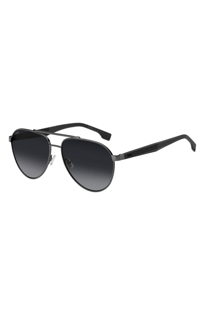 BOSS 60mm Aviator Sunglasses, Alternate, color, Dark Ruthenium Grey