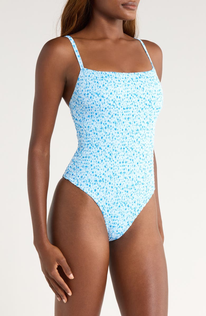 Kulani Kinis Smocked Low Back One-Piece Swimsuit, Alternate, color, Dream Flower