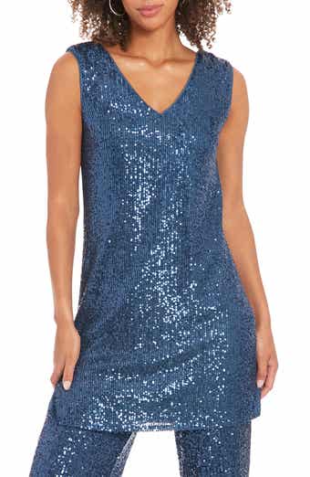 Muse Sequin V-Neck Longline Tunic Top