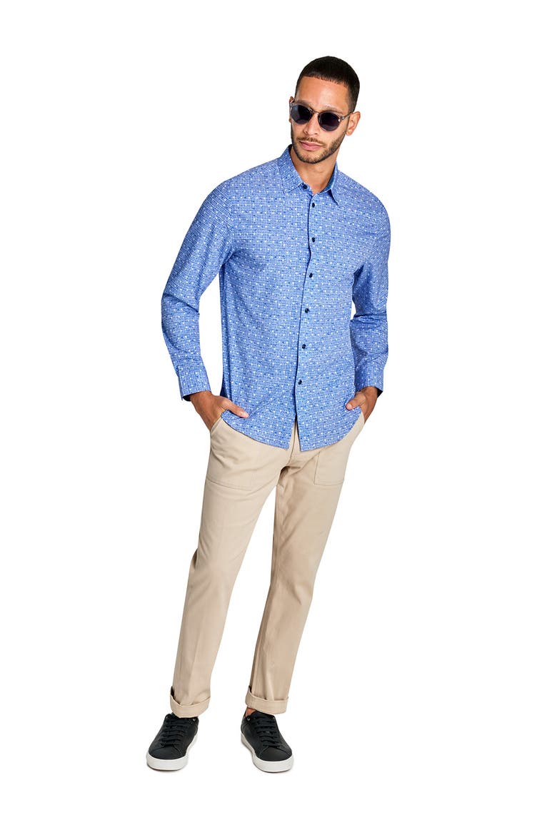 Slim Fit Denim Dot Recycled 4-Way Stretch Performance Long Sleeve Shirt, Alternate, color, BLUE