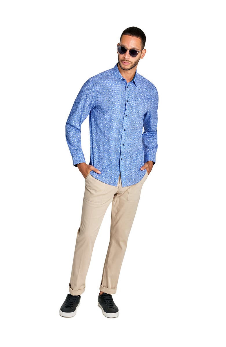 Brooklyn Brigade Slim Fit Denim Dot Recycled 4-Way Stretch Performance Long Sleeve Shirt, Alternate, color, Blue