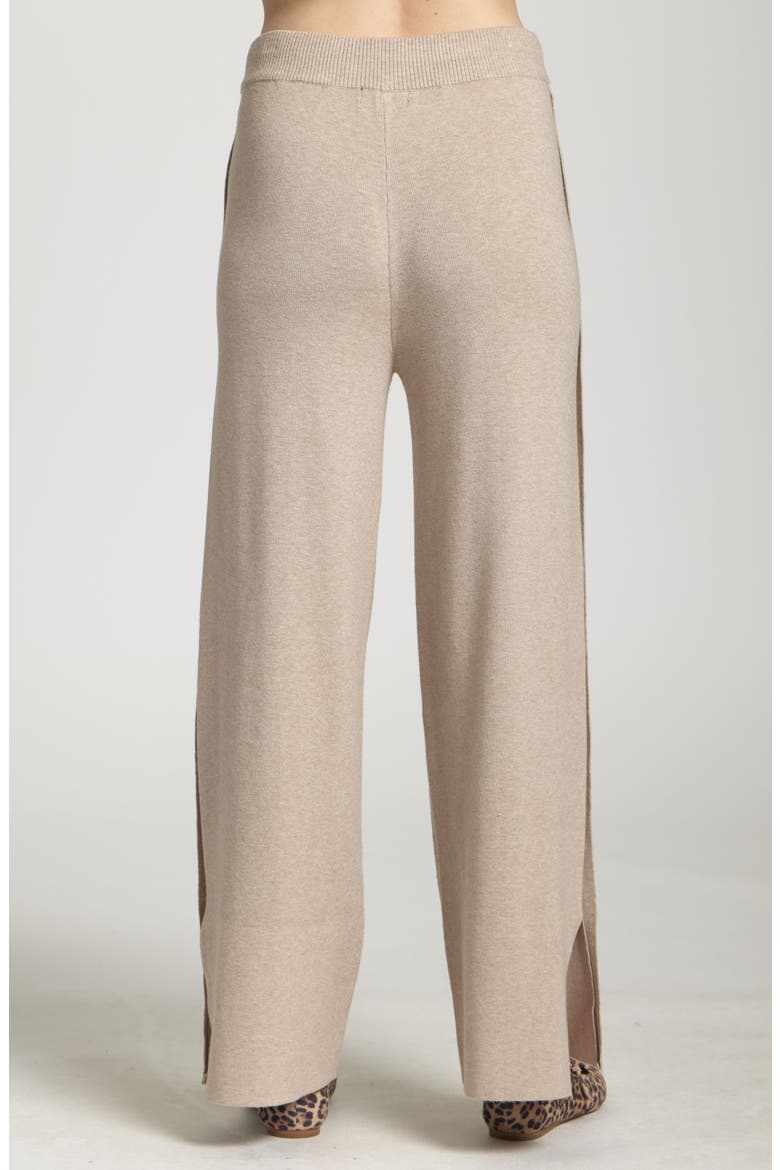 Drawstring Waist Split Hem Pants, Alternate, color, HEATHER SAND