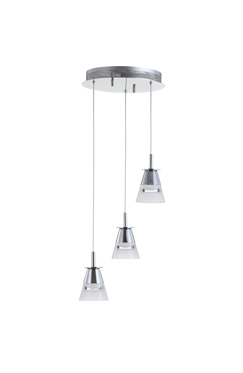JONATHAN Y Alain 3-Light Adjustable Cascading Metal Integrated Cluster LED Pendant, Alternate, color, Chrome/White
