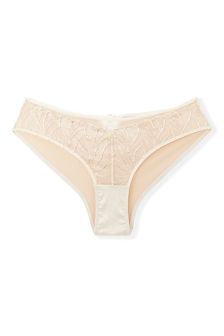 Envolee Lace & Satin Hipster Panties, Alternate, color, BEIGE/ GOLD