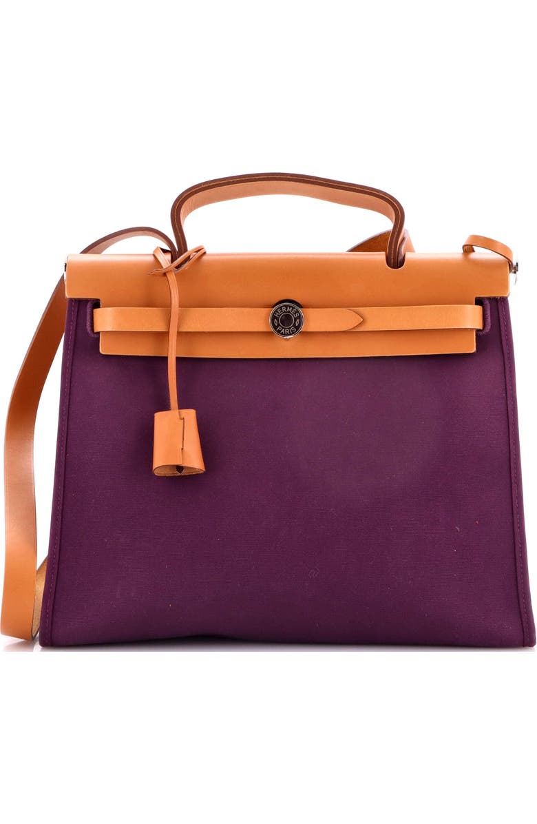 Pre-Owned Hermes Herbag Zip Leather and Toile 31, Main, color, Cassis