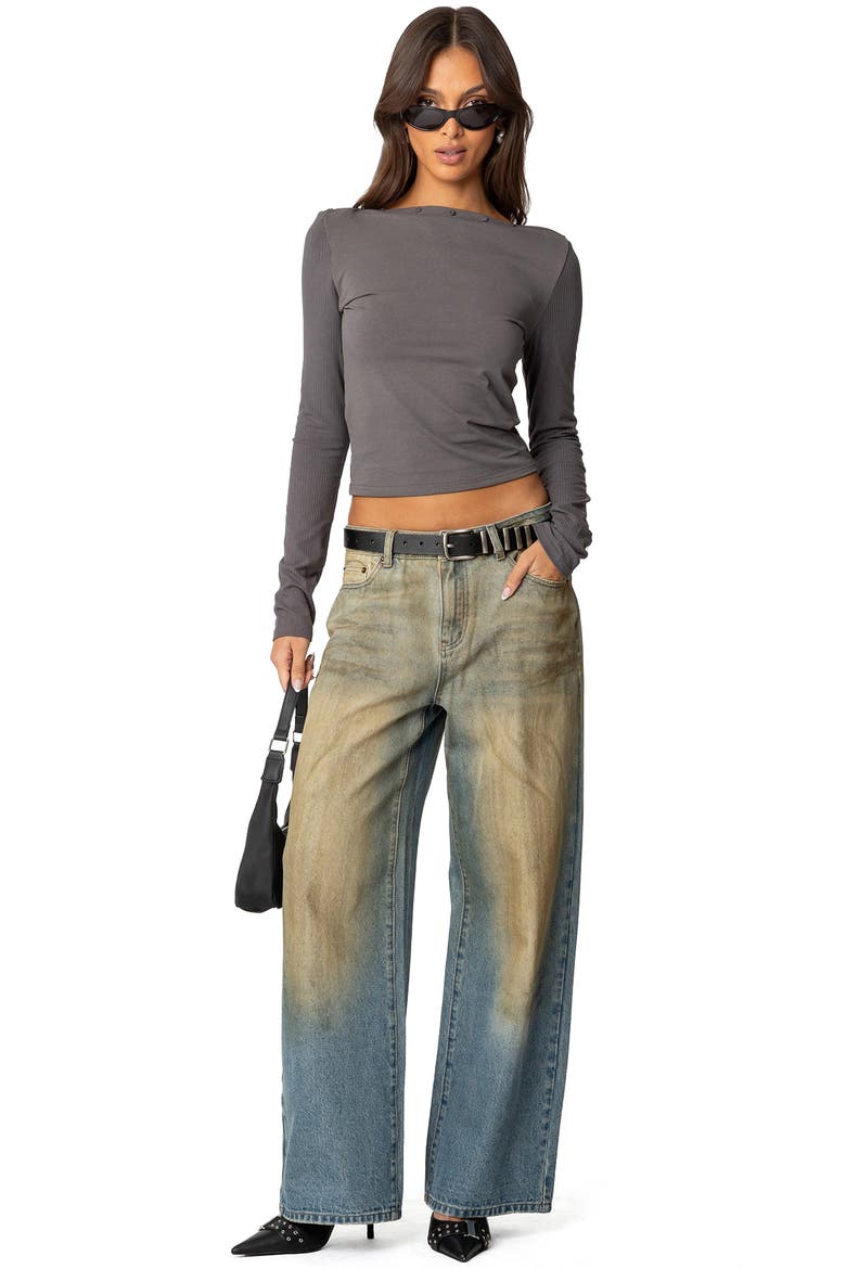 Lake Mixed Media Button Accent Top, Alternate, color, DARK-GRAY