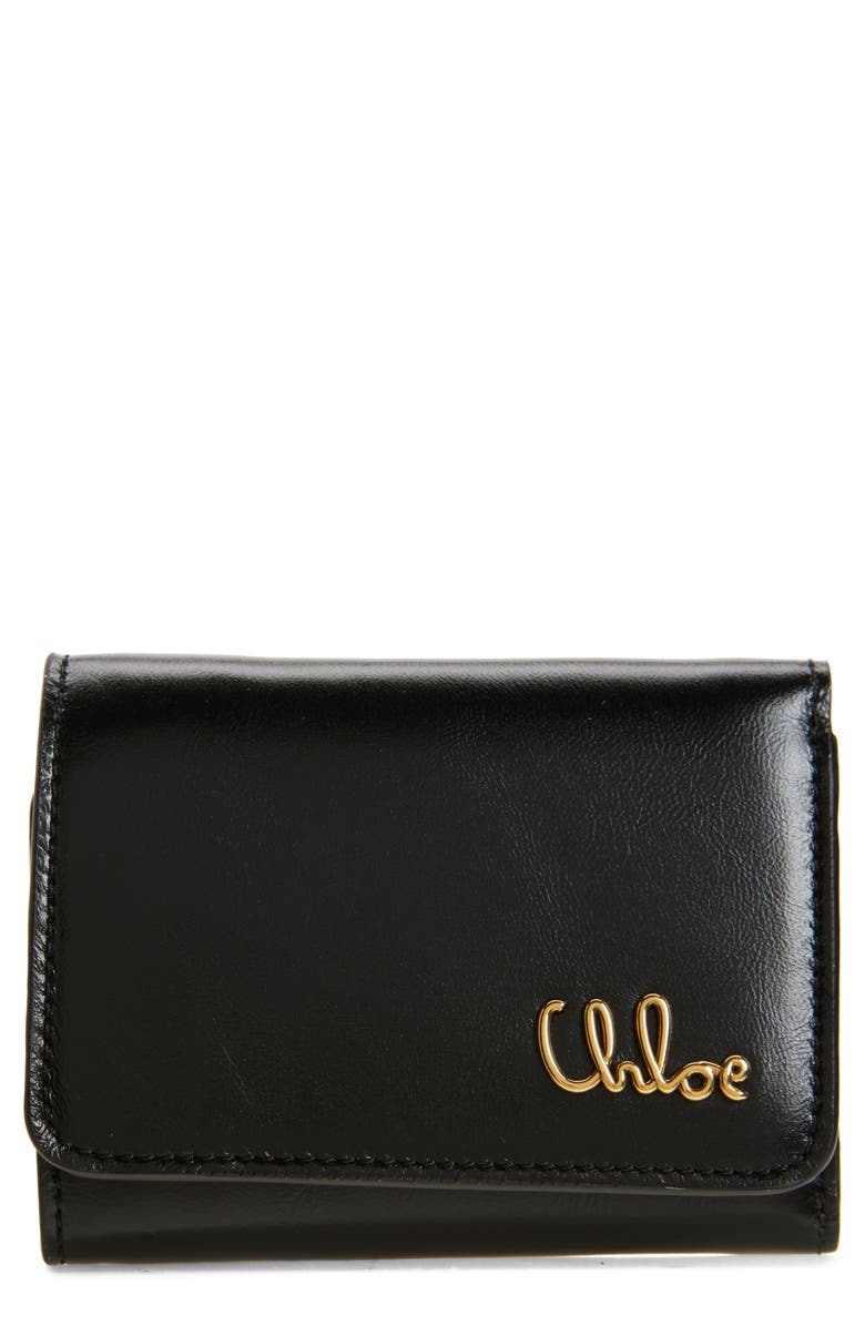 Chloé Mini Chloé Iconic Shiny Leather Trifold Wallet, Main, color, 001 Black