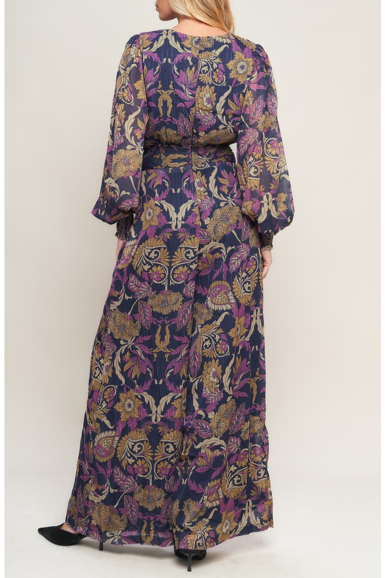 Floral Plissé Jumpsuit, Alternate, color, NAVY