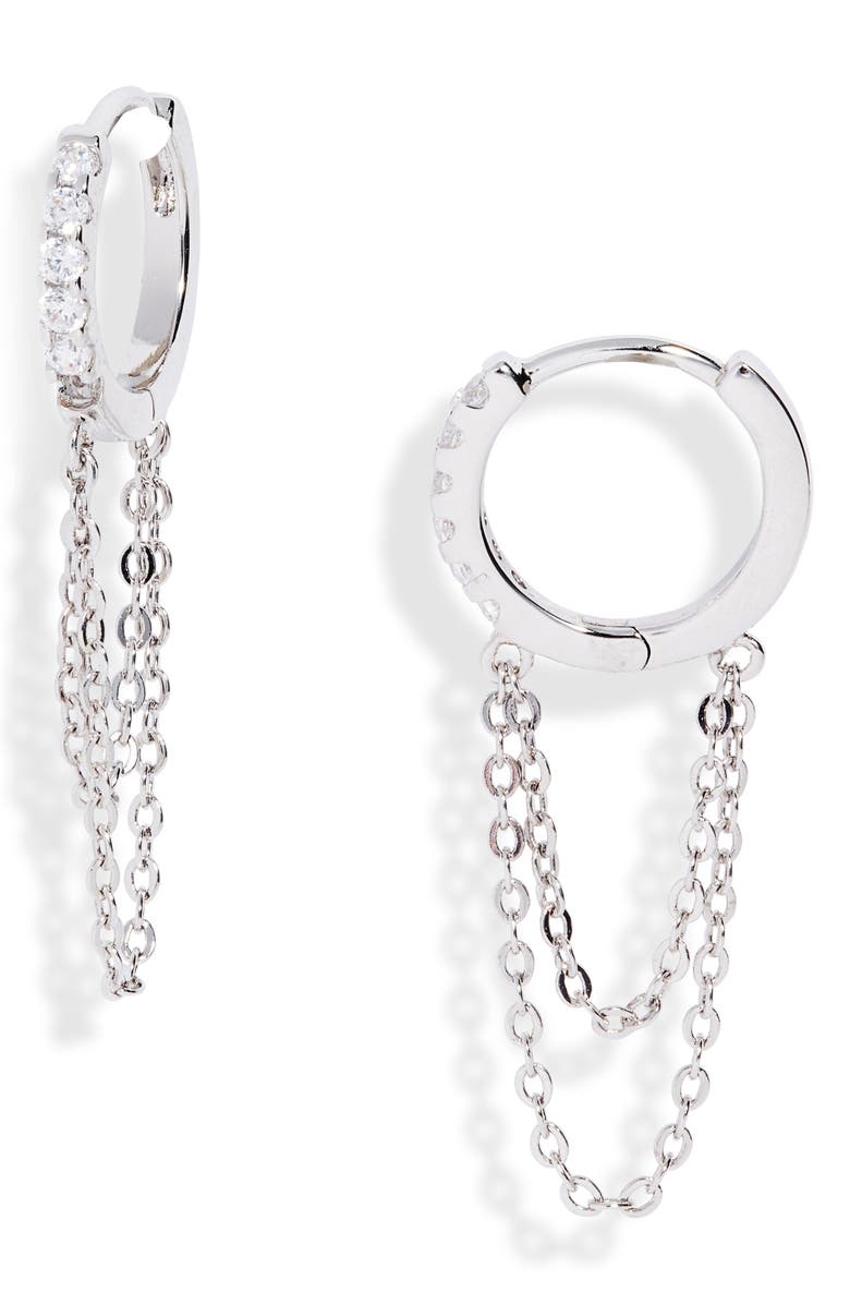 Nordstrom Chain Drop Huggie Hoop Earrings, Main, color, Clear- Silver