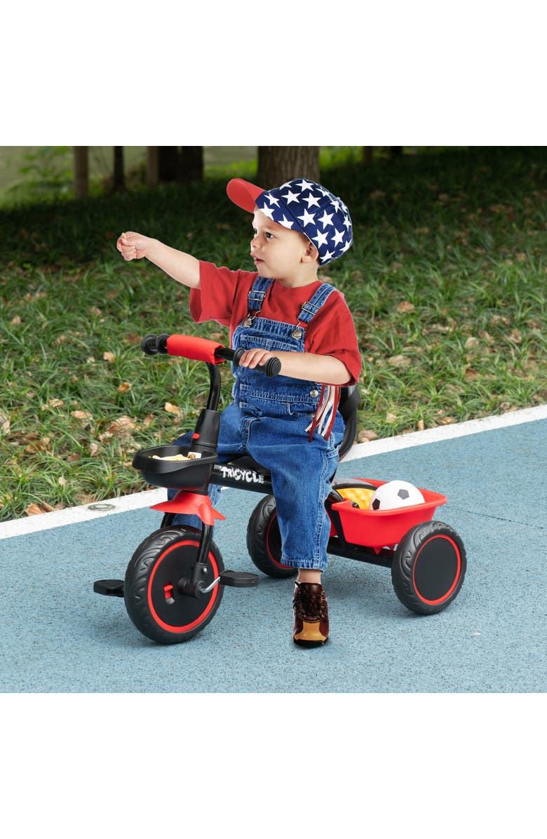 Qaba Toddler Tricycle with Adjustable Seat, Storage Baskets​, Alternate, color, Red